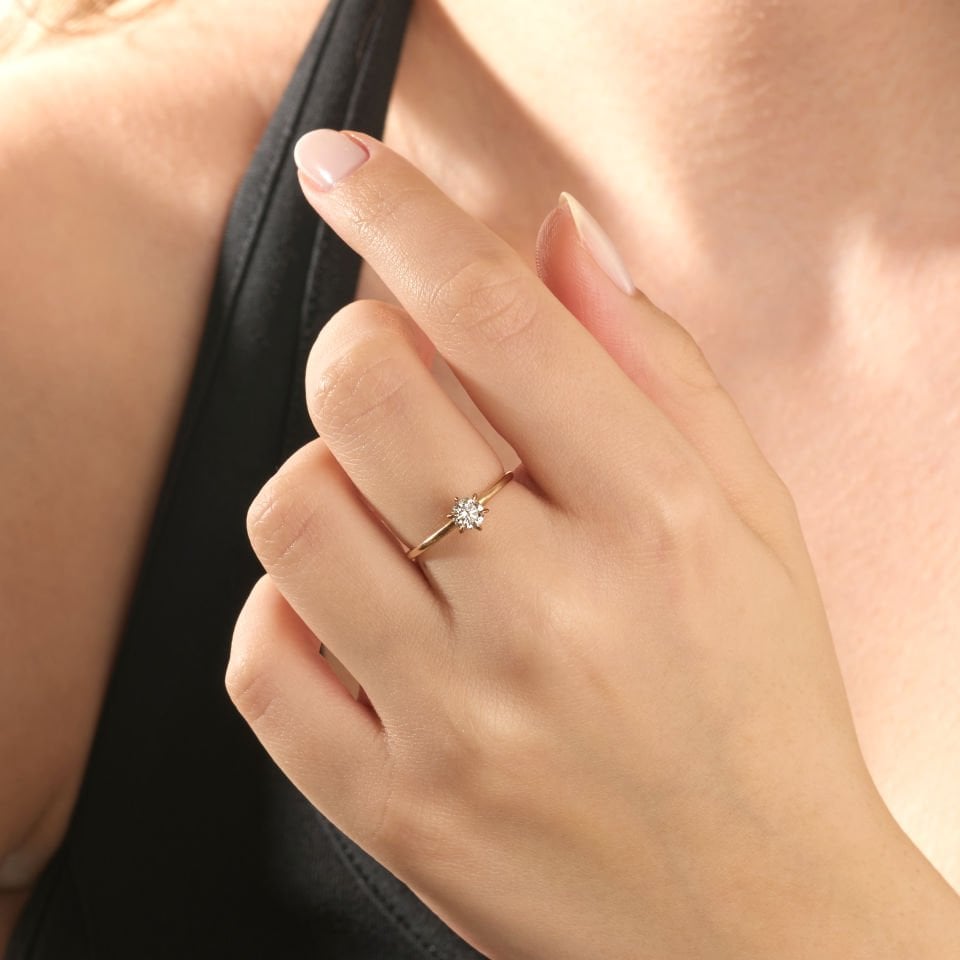 0,08 Pençe Altı Tırnak Vintage Tektaş Yüzük 14 Ayar Altın