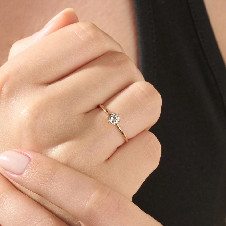 0,08 Pençe Altı Tırnak Vintage Tektaş Yüzük 14 Ayar Altın