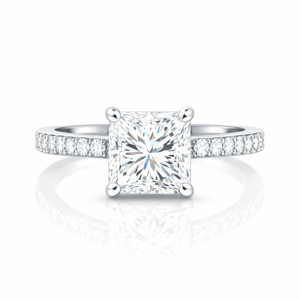 1.30 Karat Prenses Kesim GIA Sertifikalı Pırlanta Tektaş Yüzük F VS2