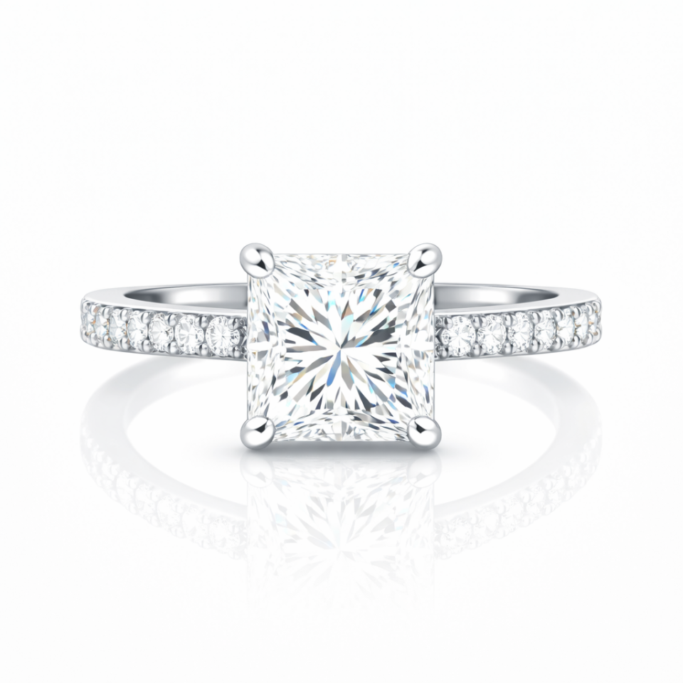 1.30 Karat Prenses Kesim GIA Sertifikalı Pırlanta Tektaş Yüzük F VS2