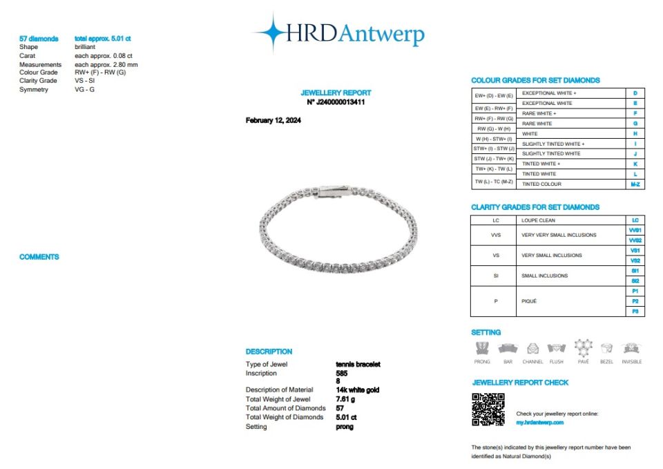 5.01 Pırlanta Seli Su Yolu Pırlanta Bileklik Uluslararası HRD Pırlanta Sertifikalı 14 Ayar Altın