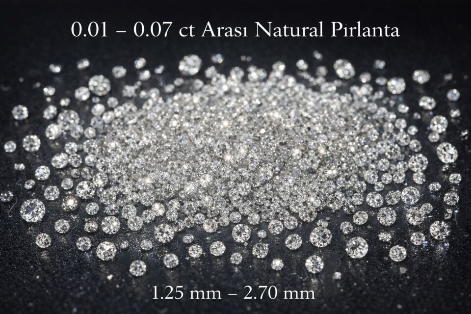 1.25mm - 2.70 mm arası +2 - 11 0.01 - 0.07 ct arası Çıplak Natural Pırlanta