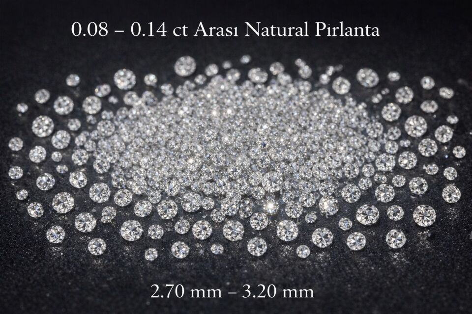 2.70mm - 3.20 mm arası +11 -14  0.08 - 0.12 ct arası Çıplak Natural Pırlanta
