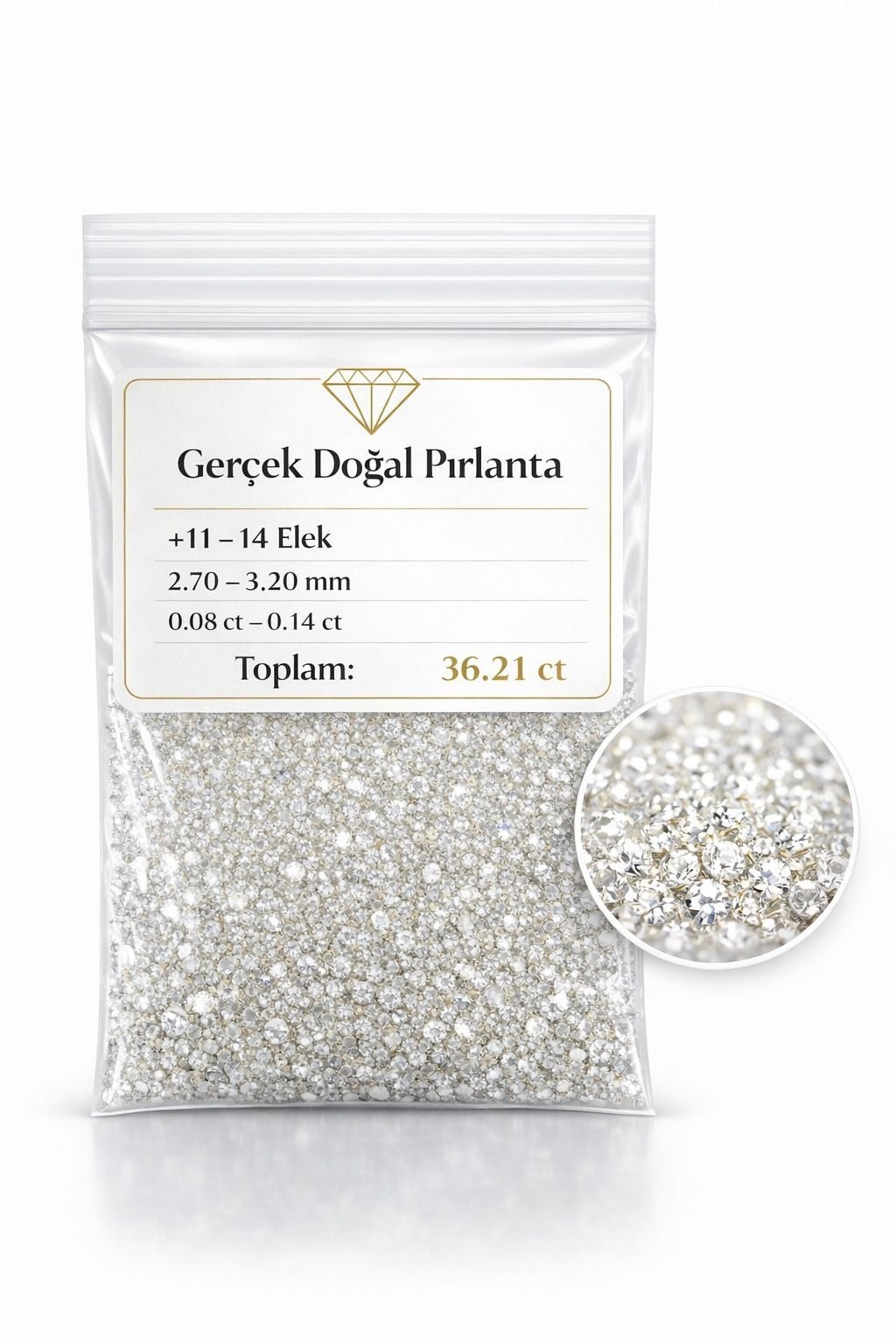 2.70mm - 3.20 mm arası +11 -14  0.08 - 0.12 ct arası Çıplak Natural Pırlanta