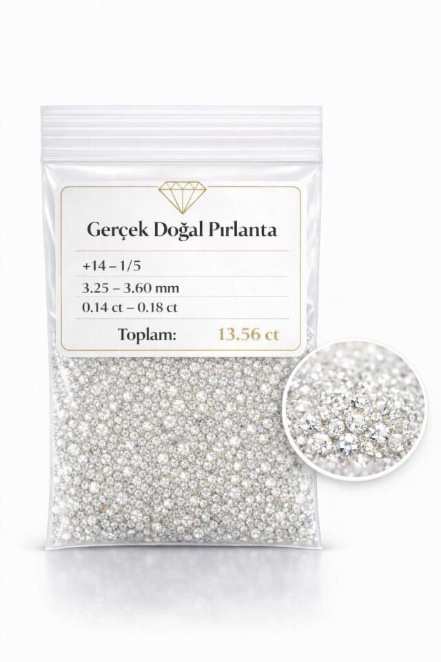 3.25mm - 3.60 mm arası +14 - 1/5  0.14 - 0.18 ct arası Çıplak Natural Pırlanta