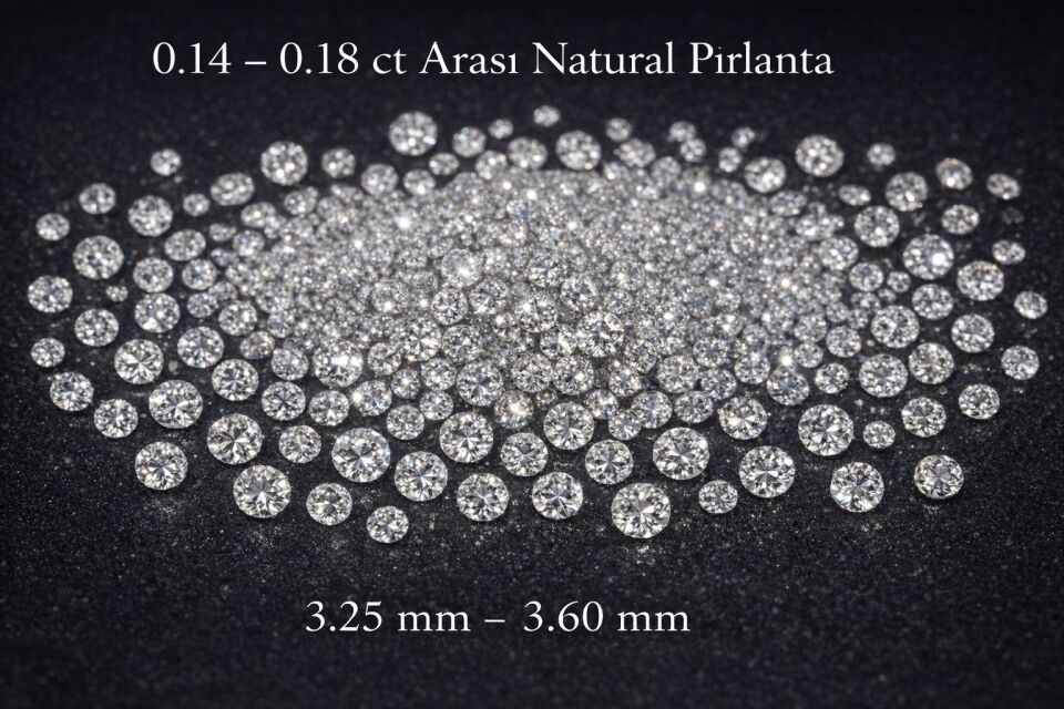 3.25mm - 3.60 mm arası +14 - 1/5  0.14 - 0.18 ct arası Çıplak Natural Pırlanta