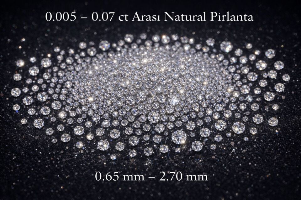 0.65mm - 2.70 mm arası +0000 -11 0.005 ile 0.07 ct arası Çıplak Natural Pırlanta
