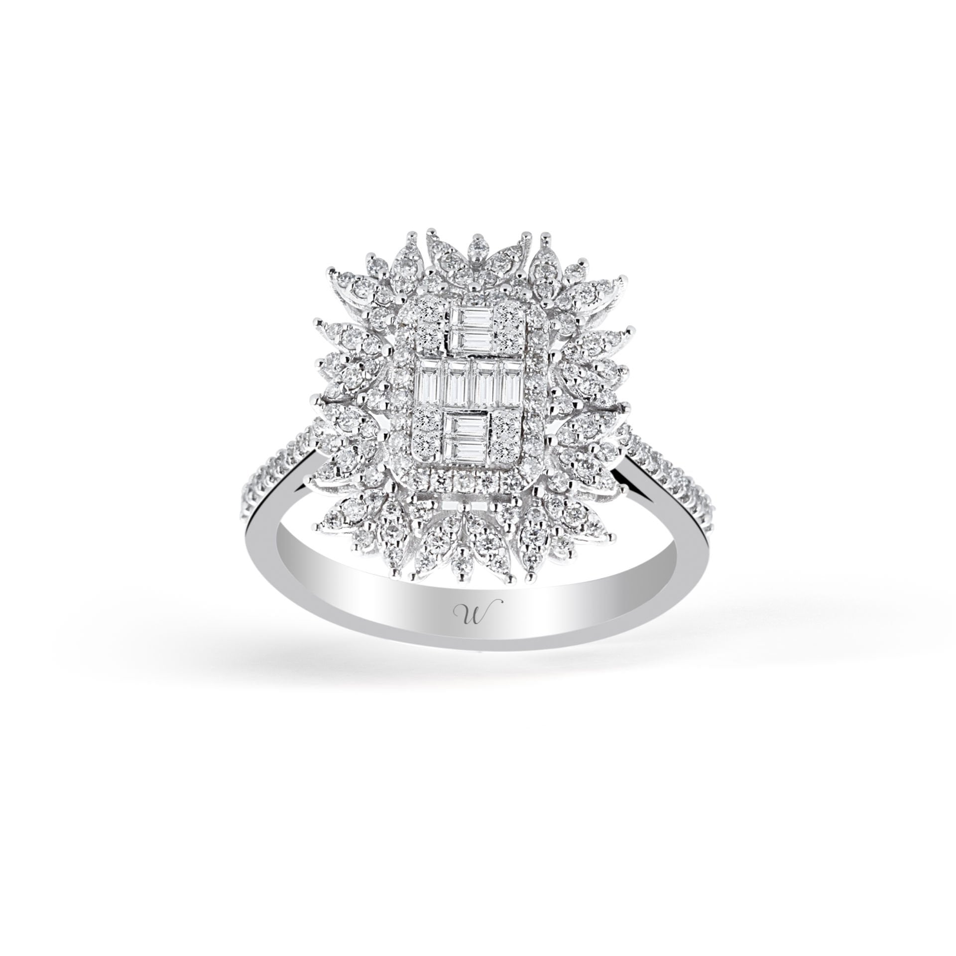 0.56 ct Kavazi Baget Dizayn Yüzük 14 Ayar Altın