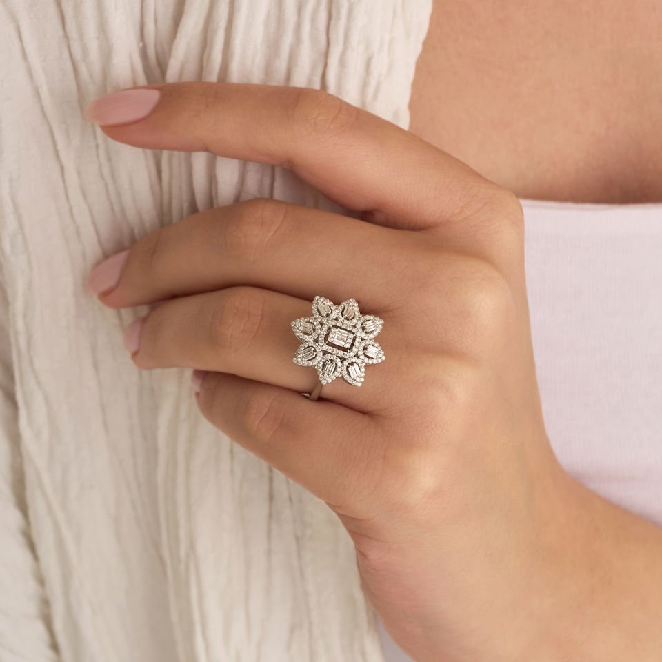 0.73 ct Kutup Yıldızı Baget Yüzük 14 Ayar Altın