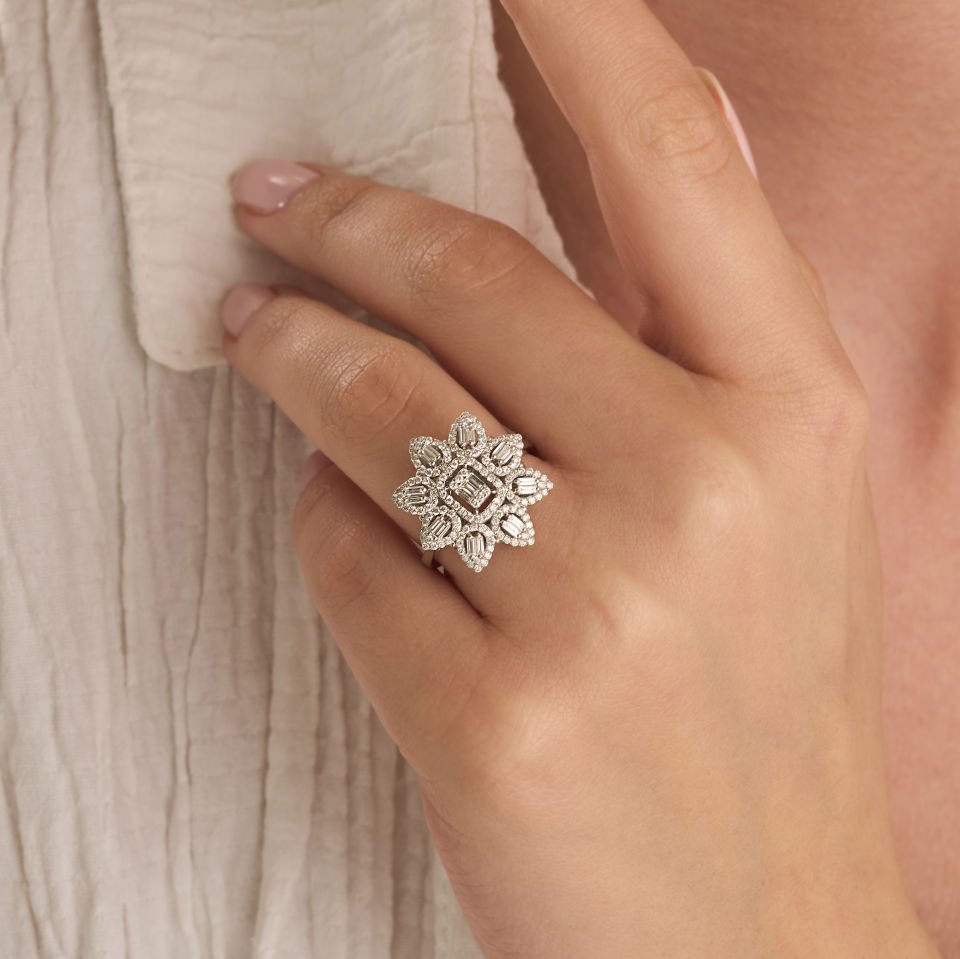 0.73 ct Kutup Yıldızı Baget Yüzük 14 Ayar Altın