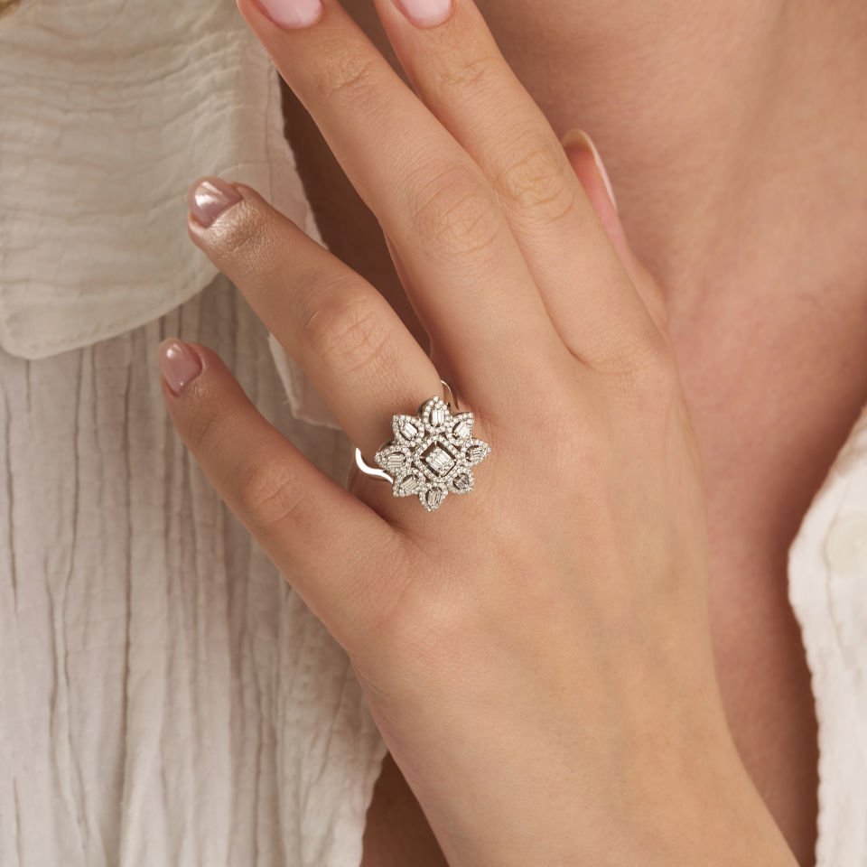 0.73 ct Kutup Yıldızı Baget Yüzük 14 Ayar Altın