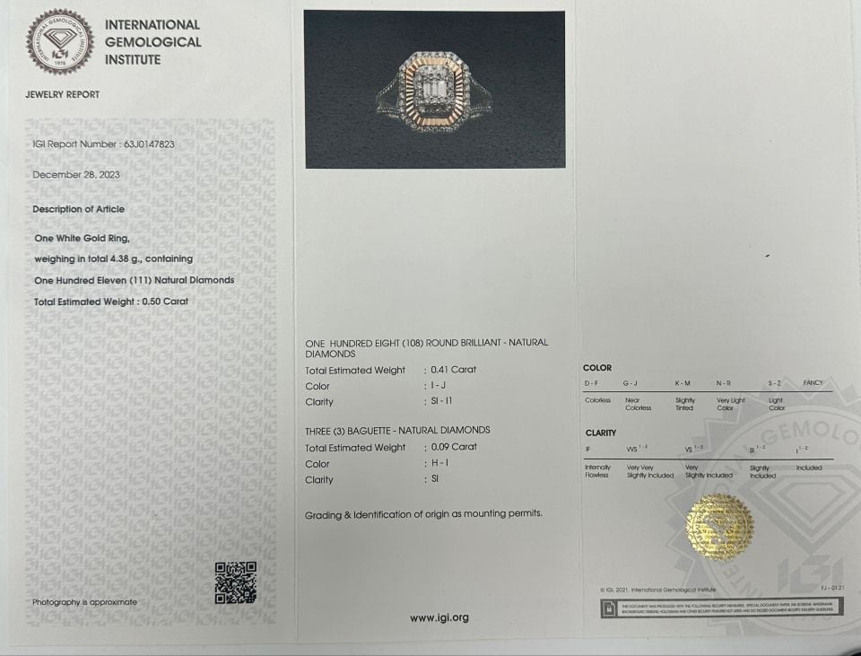 0.50 Karat Rose Kalemli Baget Özel Tasarım Yüzük 14 Ayar Altın IGI