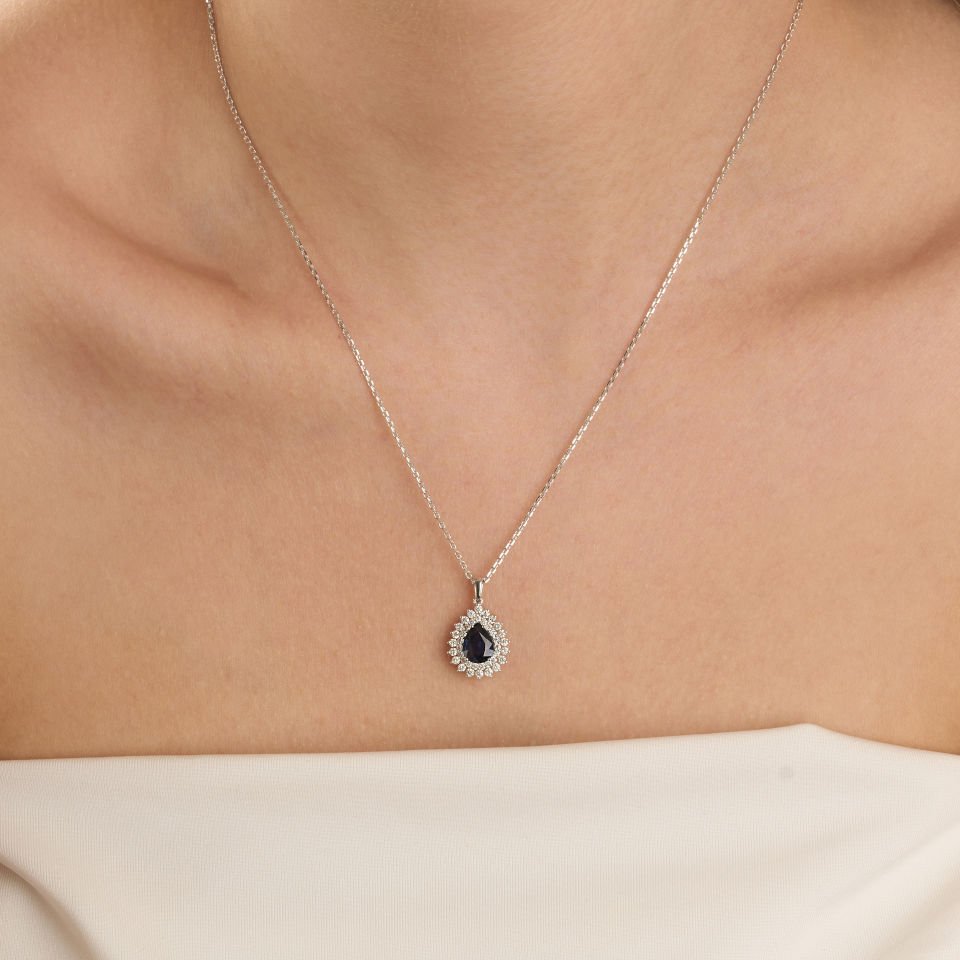 1.64 Karat Damla Safir Pırlanta Kolye 14 Ayar Altın