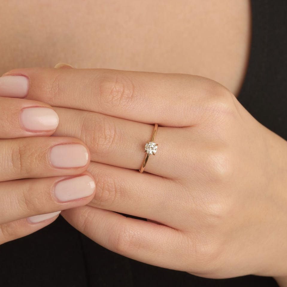 0.43 Karat Pençe Dört Tırnak Vintage Tektaş Yüzük 14 Ayar Altın