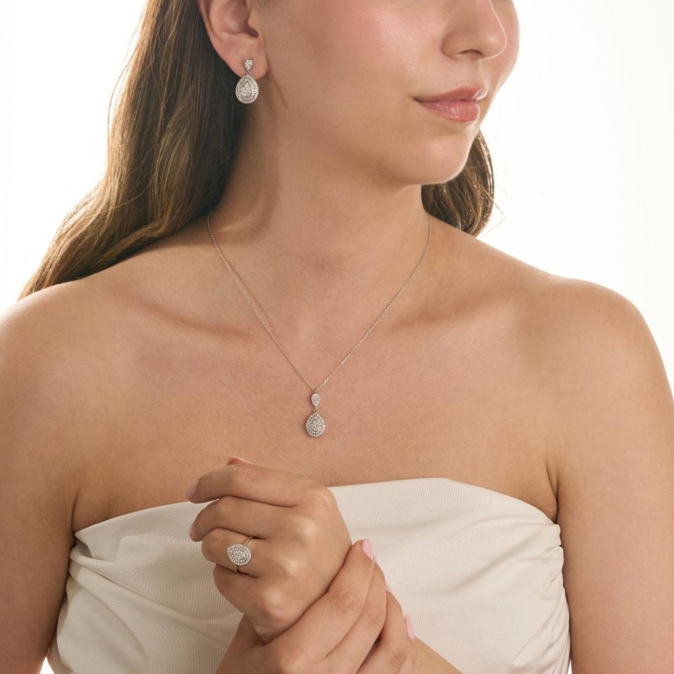 0.34 Karat Damla Model Coronet Pırlanta Kolye 14 Ayar Altın