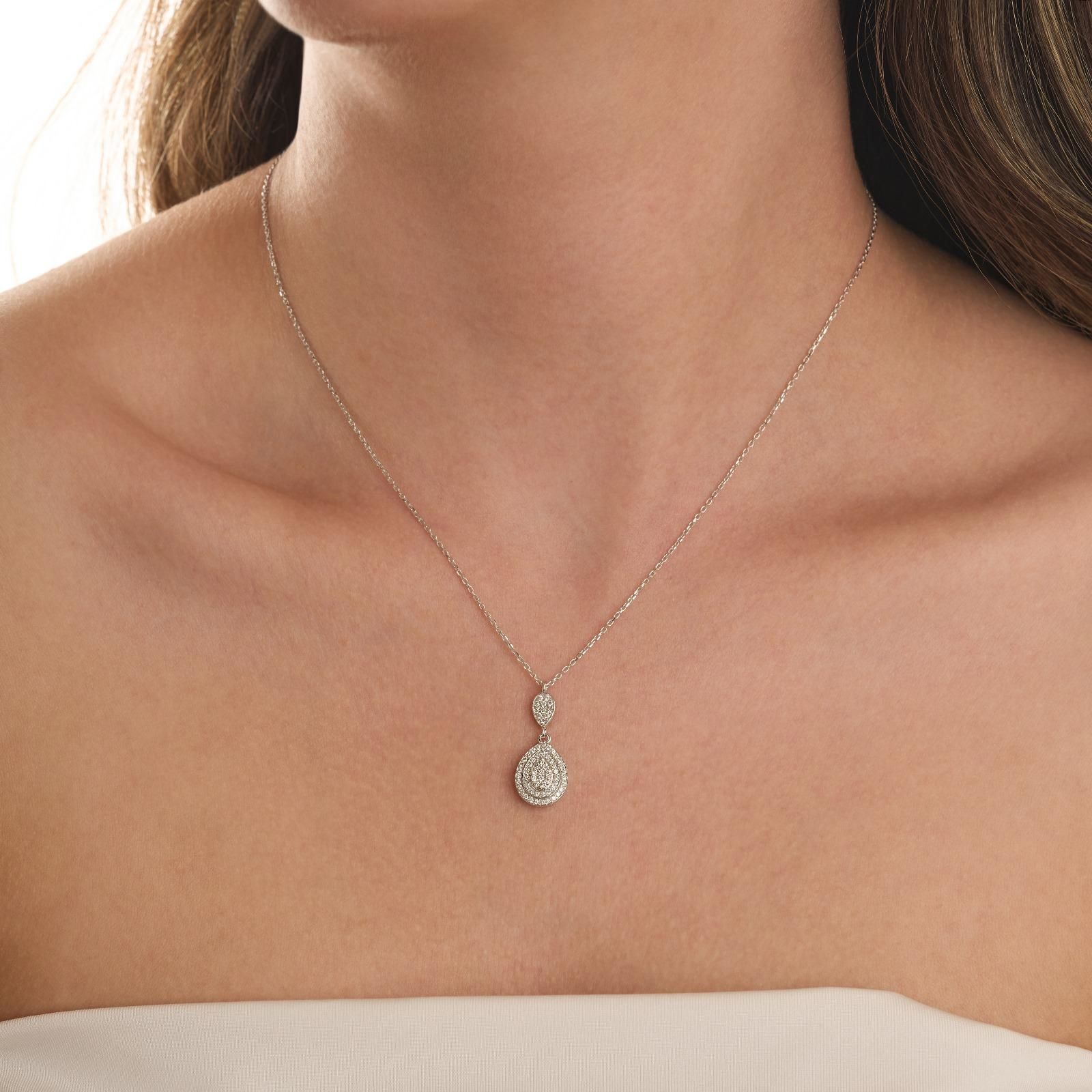 0.34 Karat Damla Model Coronet Pırlanta Kolye 14 Ayar Altın