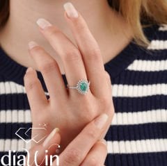 1.69 Karat Zümrüt Damla Model Full Pırlanta Anturaj Yüzük 14 Ayar Altın